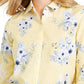 Camisa feminina Charter Club com estampa floral e mistura de linho, amarela, tamanho médio