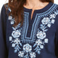 Túnica feminina Charter Club em mistura de linho com bordado metálico, azul, tamanho pequeno