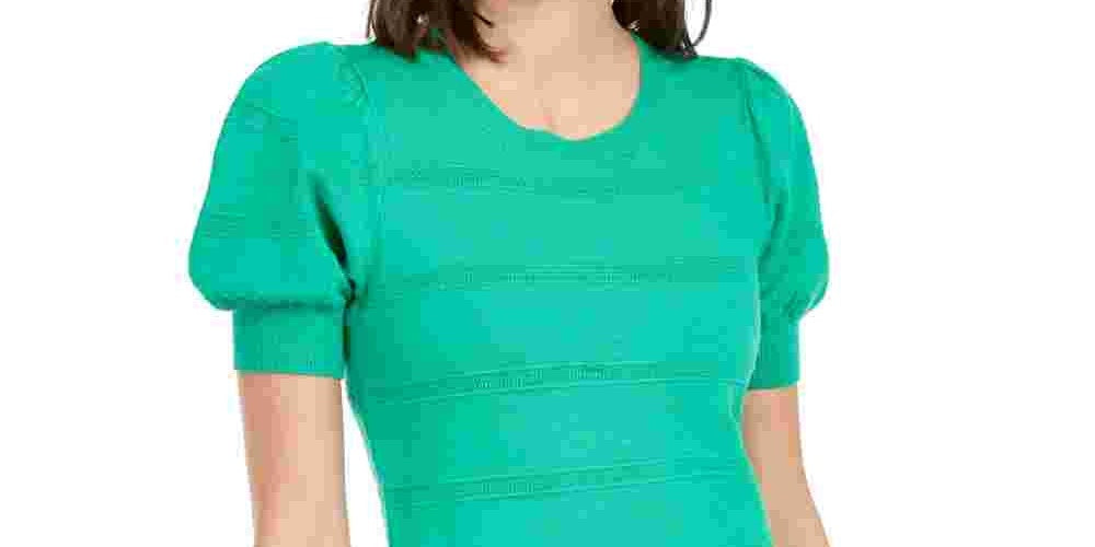 Camiseta feminina gola redonda e pouf verde Maison Jules, verde escuro, tamanho X-S