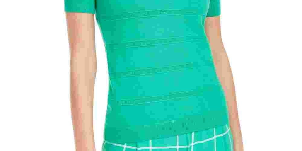Camiseta feminina gola redonda e pouf verde Maison Jules, verde escuro, tamanho X-S