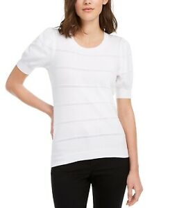 Suéter feminino Maison Jules com manga bufante, branco, tamanho grande