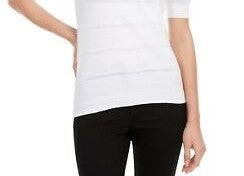 Suéter feminino Maison Jules com manga bufante, branco, tamanho grande