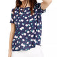 Blusa feminina Maison Jules com estampa floral e botões nas costas, azul-marinho, tamanho pequeno