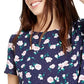 Blusa feminina Maison Jules com estampa floral e botões nas costas, azul-marinho, tamanho pequeno