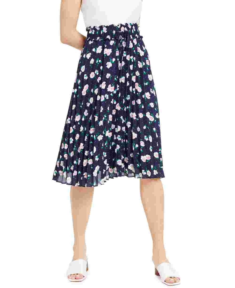Saia midi plissada floral azul marinho Maison Jules feminina, tamanho pequeno