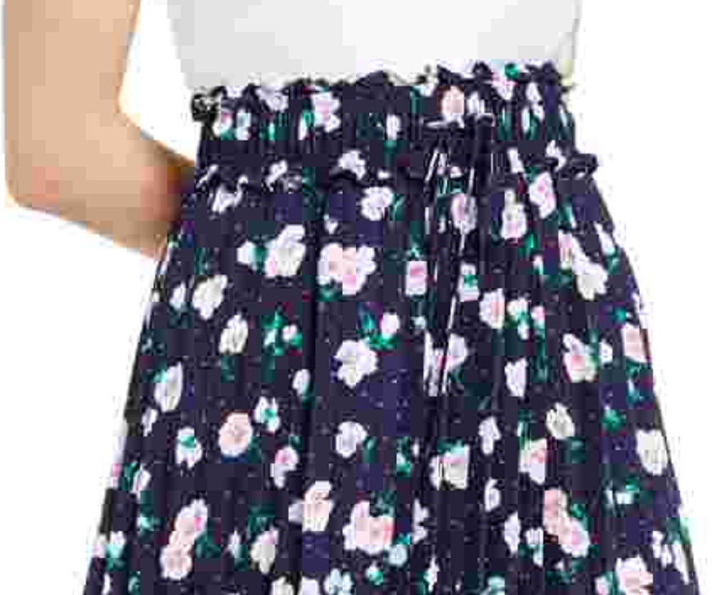 Saia midi plissada floral azul marinho Maison Jules feminina, tamanho pequeno
