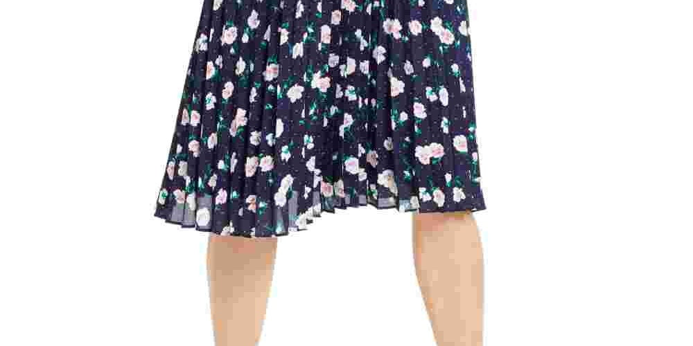 Saia midi plissada floral azul marinho Maison Jules feminina, tamanho pequeno