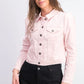 Jaqueta jeans feminina Maison Jules com manga bufante rosa, tamanho extragrande