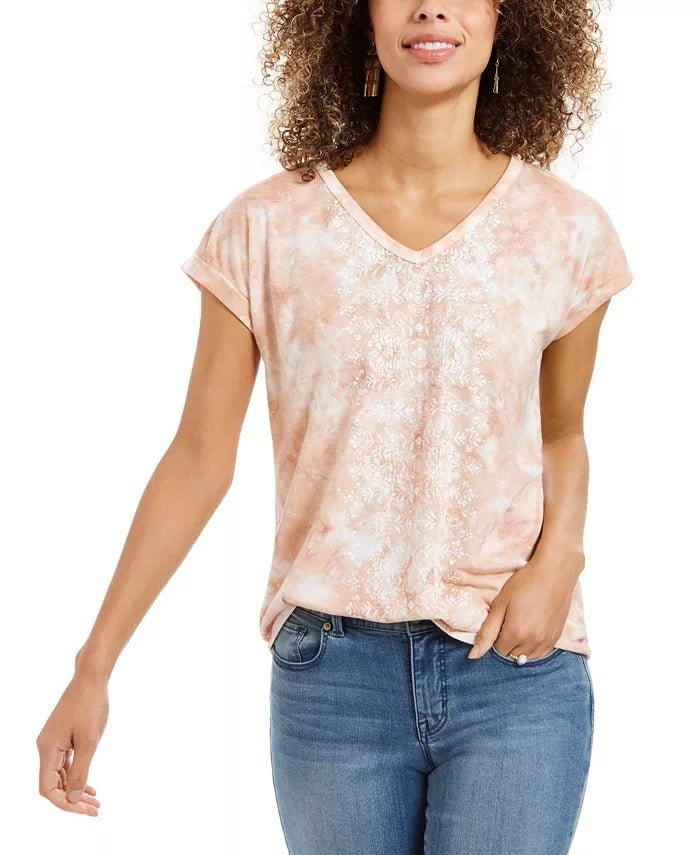 Camiseta feminina com estampa gráfica e medalhão Style &amp; Co, vermelha brilhante, tamanho pequeno
