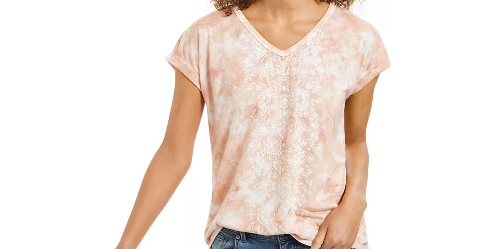 Camiseta feminina com estampa gráfica e medalhão Style &amp; Co, vermelha brilhante, tamanho pequeno