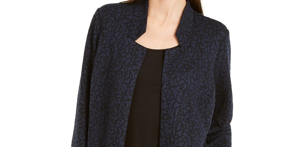 Jaqueta feminina Alfani com jacquard aberto na frente, preta, tamanho pequeno médio