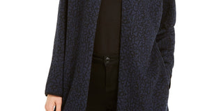 Jaqueta feminina Alfani com jacquard aberto na frente, preta, tamanho pequeno médio