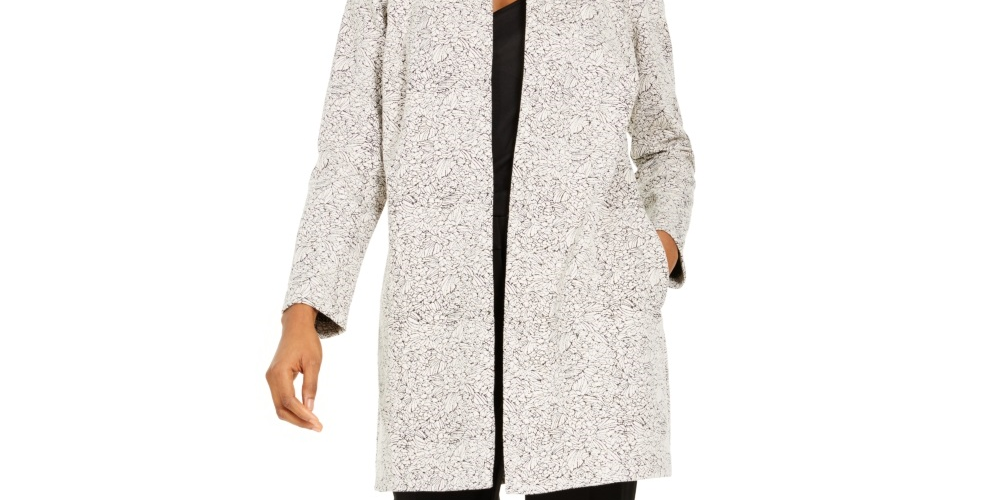 Jaqueta feminina Alfani com jacquard aberto na frente, cinza, tamanho pequeno grande