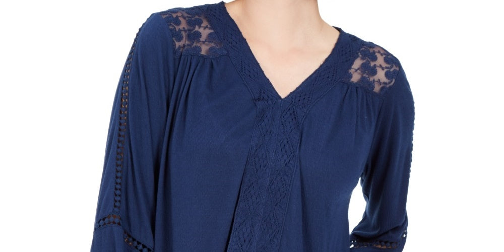 Top de crochê feminino com renda nas costas, estilo &amp; co, azul-marinho, tamanho XX-G