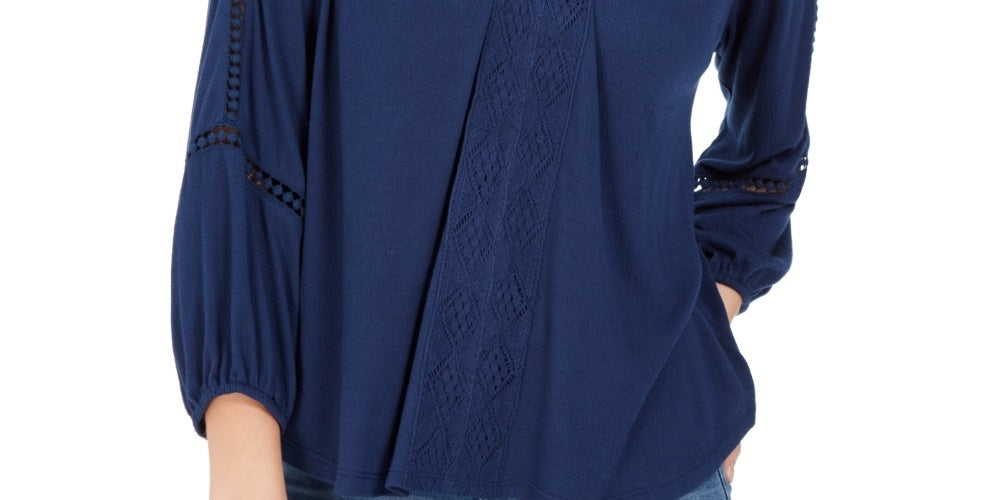 Top de crochê feminino com renda nas costas, estilo &amp; co, azul-marinho, tamanho XX-G