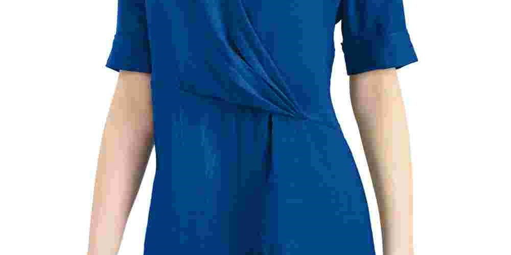 Blusa feminina Alfani com gola drapeada na frente, azul, tamanho pequeno e pequeno