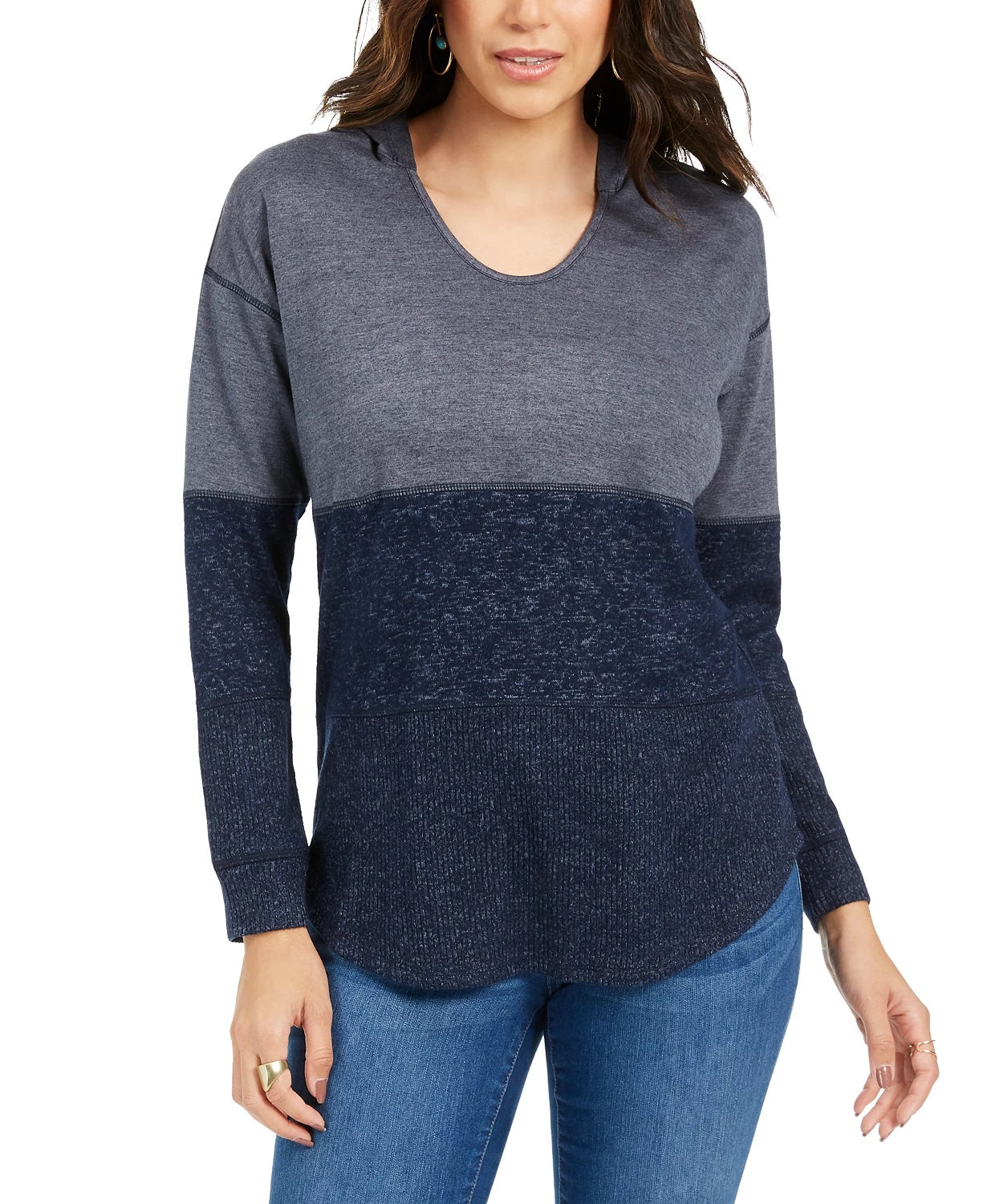 Moletom com capuz feminino com blocos de cores estilo &amp; co, azul-marinho, tamanho extrapequeno
