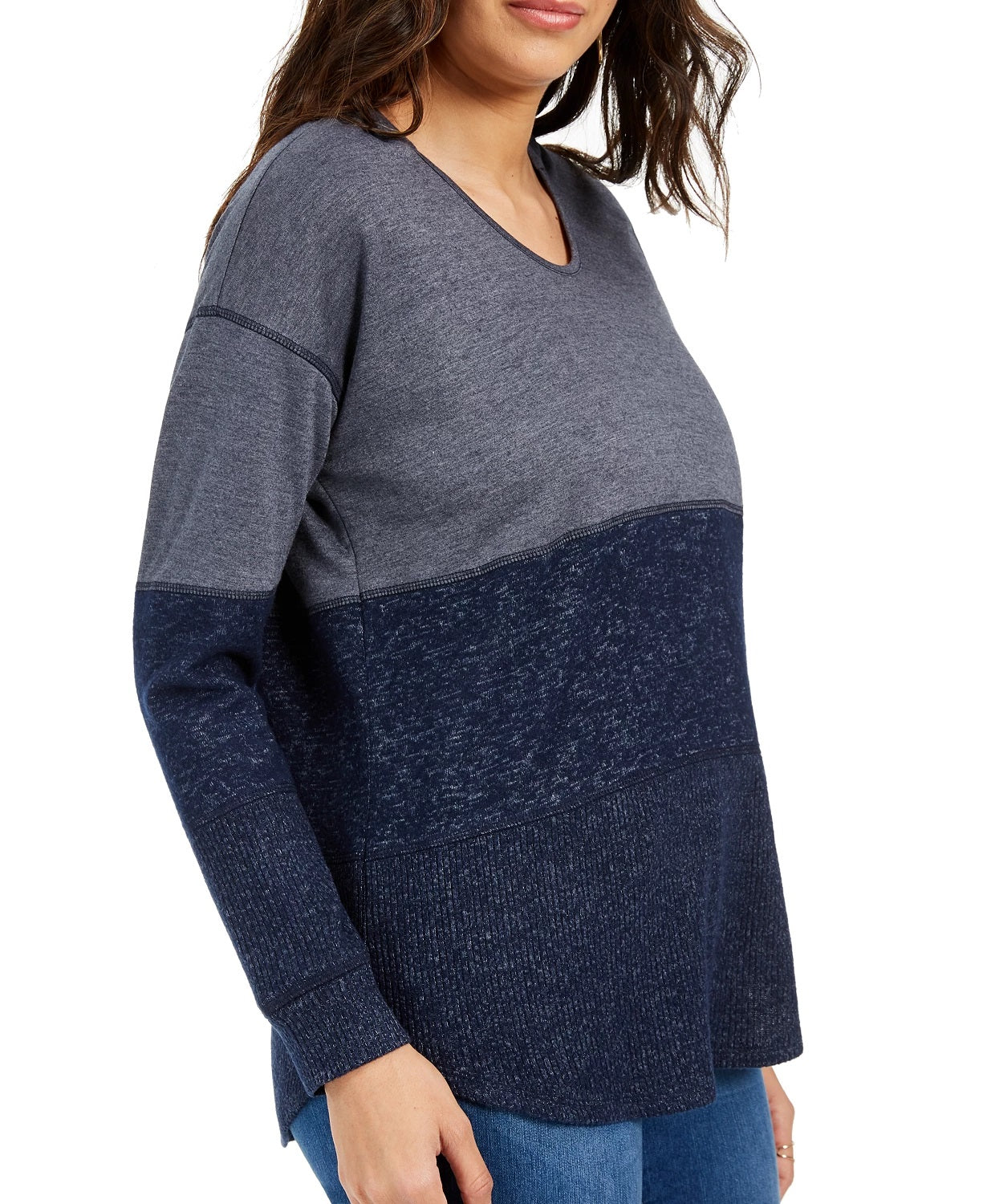 Moletom com capuz feminino com blocos de cores estilo &amp; co, azul-marinho, tamanho extrapequeno