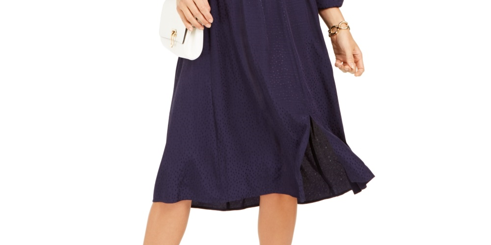 Vestido feminino Charter Club com botões frontais e cinto, tamanho X-G, azul