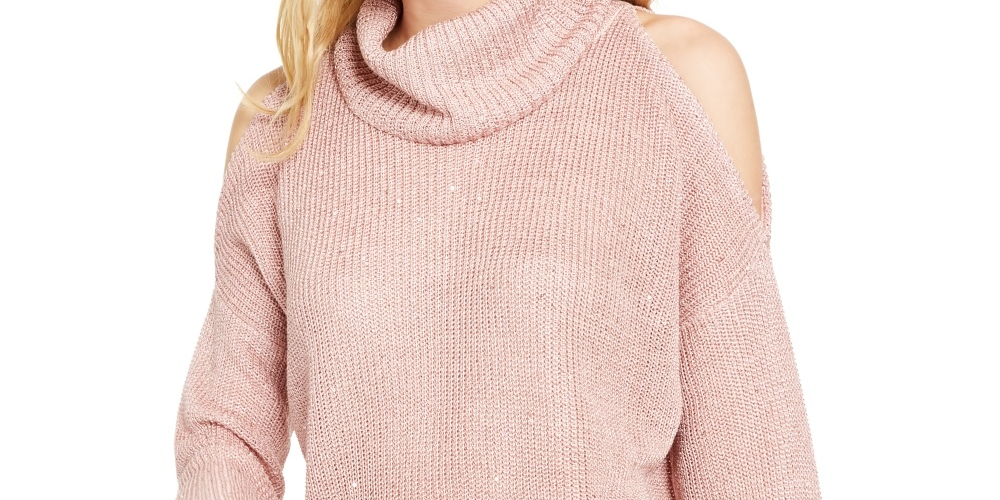 Suéter feminino de gola alta com recorte de lantejoulas da INC International Concepts, rosa, tamanho pequeno