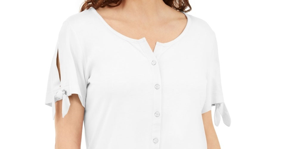 Karen Scott Blusa Feminina com Botões Frontais Branca Tamanho Médio