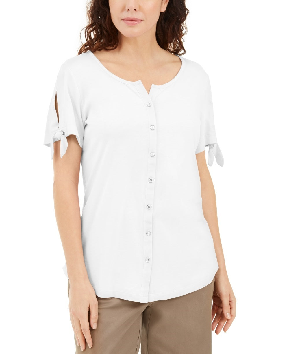 Karen Scott Blusa Feminina com Botões Frontais Branca Tamanho P