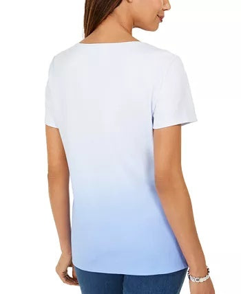 Karen Scott Blusa Feminina Daisy-Shine Gola Redonda Azul Tamanho Grande