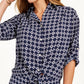 Charter Club Blusa feminina estampada com amarração frontal, azul, tamanho médio