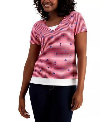 Camiseta feminina Karen Scott Petite Sailor vermelha brilhante, tamanho médio