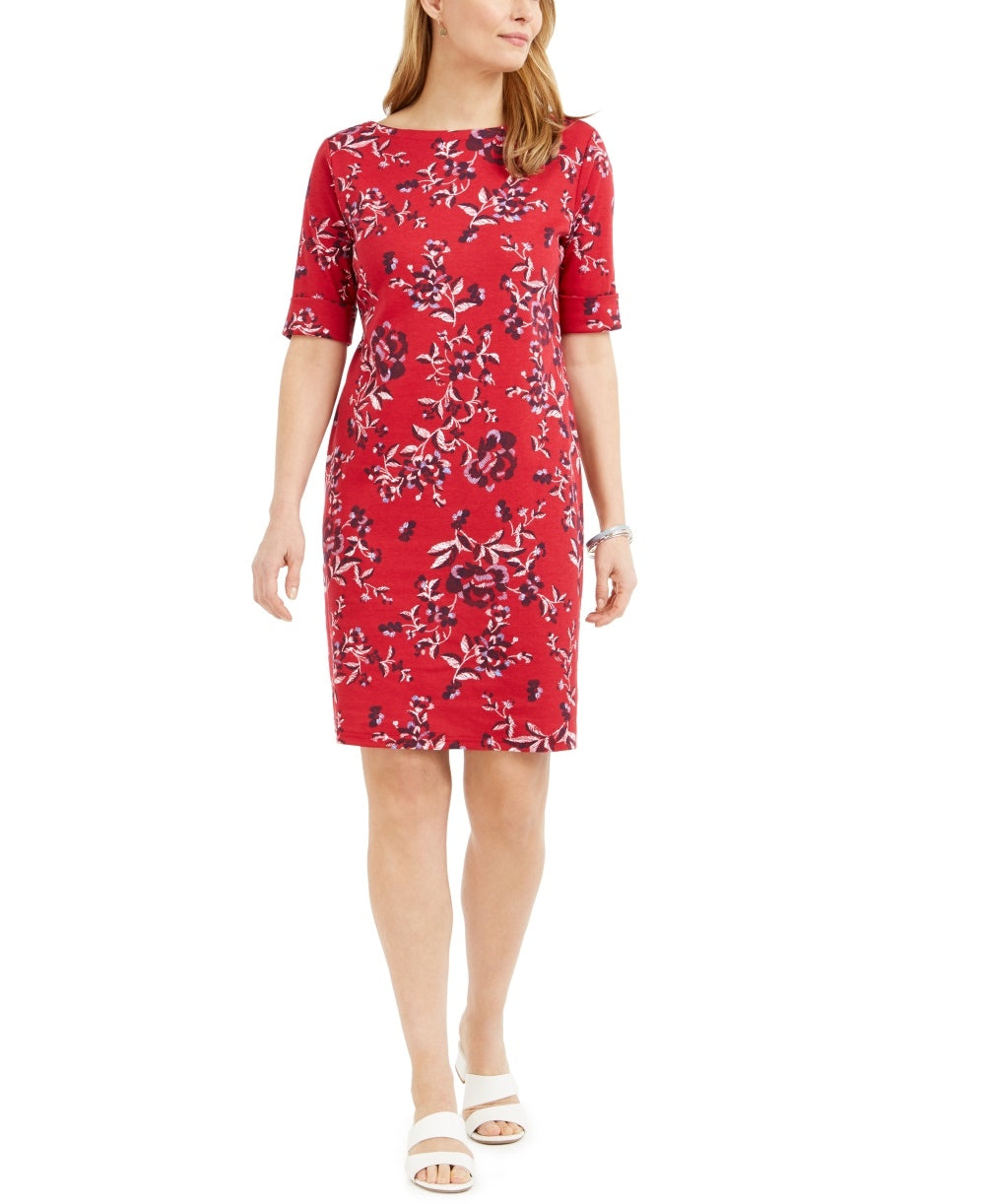 Vestido feminino Karen Scott com estampa de gola canoa, tamanho pequeno, vermelho