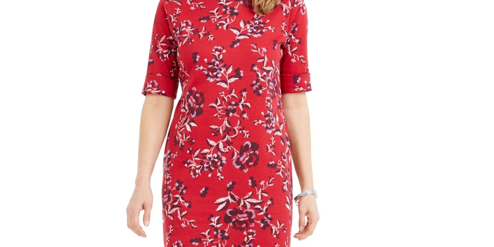 Vestido feminino Karen Scott com estampa de gola canoa, tamanho pequeno, vermelho