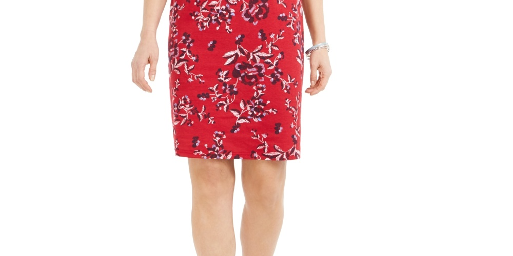 Vestido feminino Karen Scott com estampa de gola canoa, tamanho pequeno, vermelho