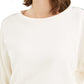 Camiseta feminina Bar III com decote em joia e manga comprida, embelezada em marfim, tamanho X-S