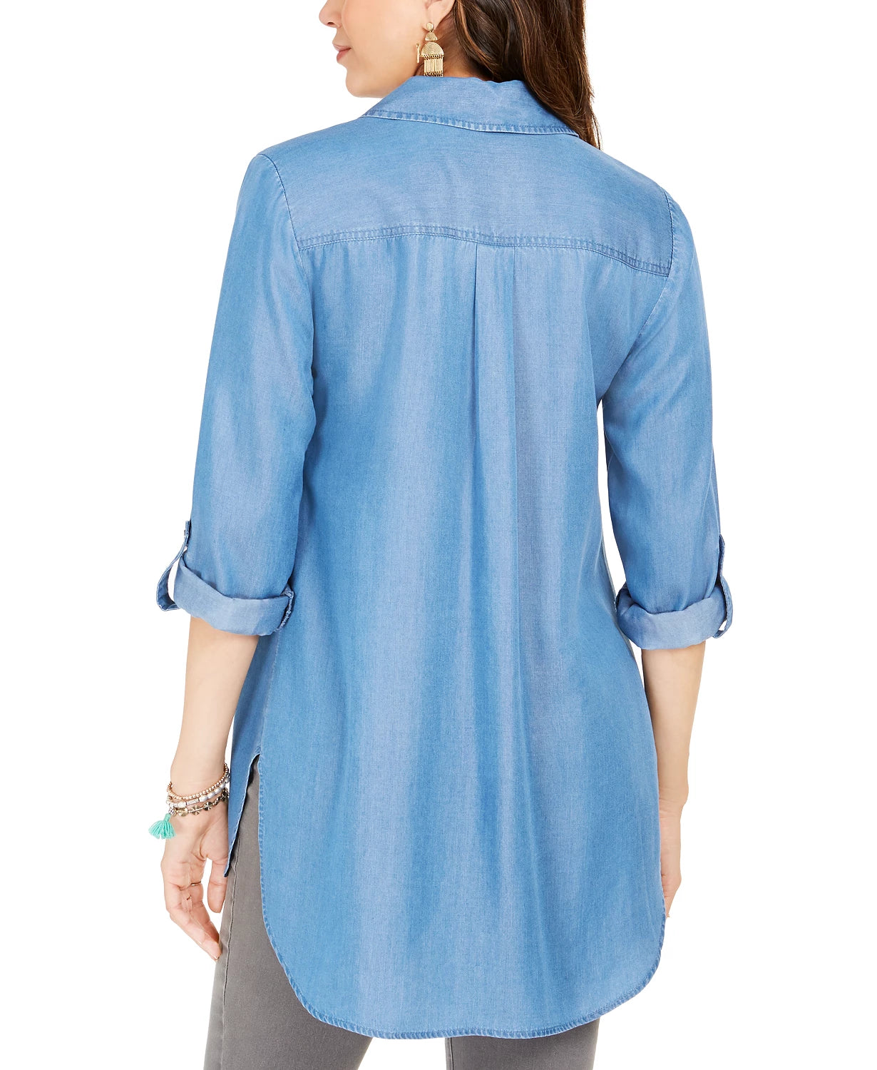 Túnica feminina estilo &amp; co com mangas curtas, azul, tamanho grande