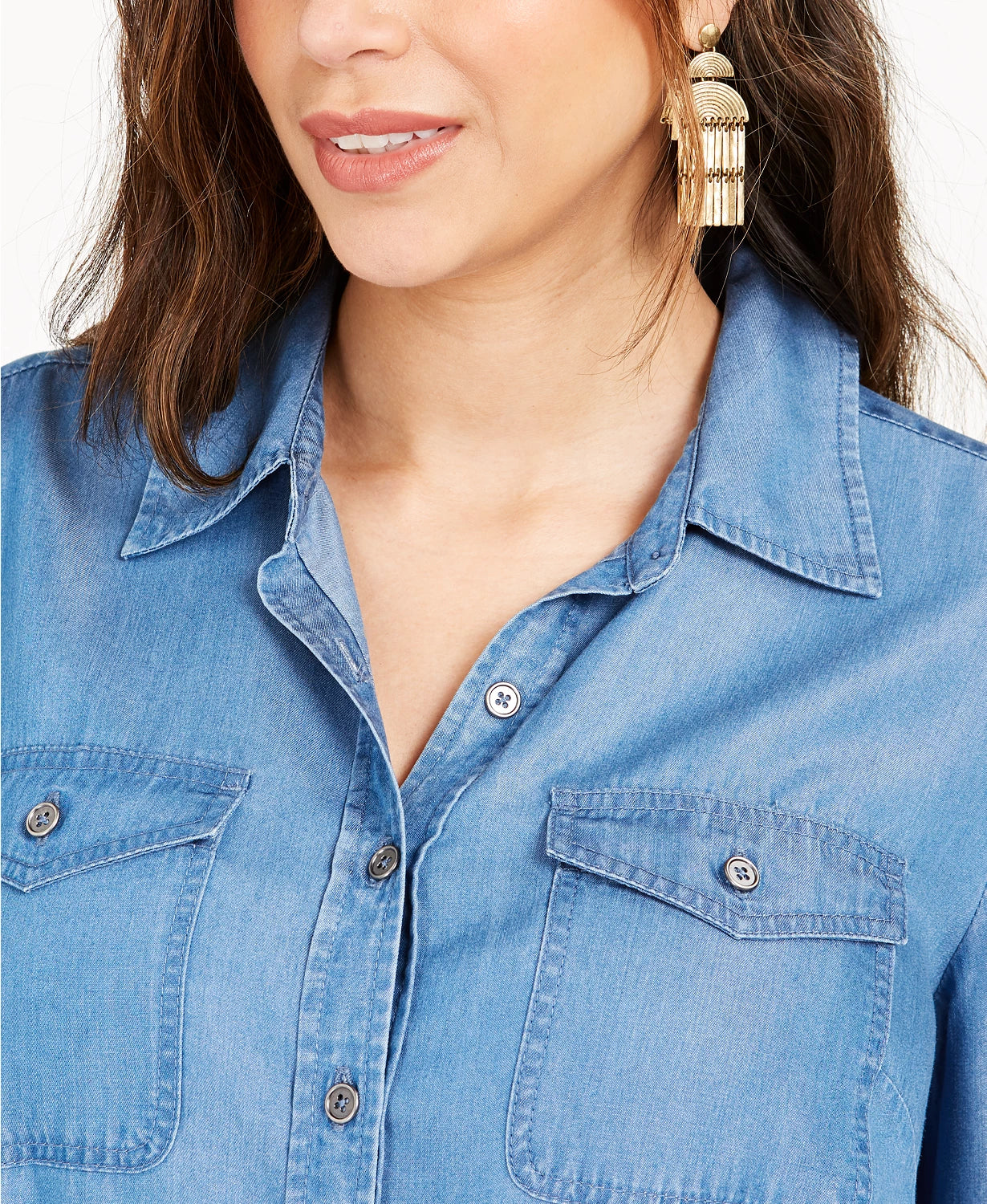 Túnica feminina estilo &amp; co com mangas curtas, azul, tamanho grande