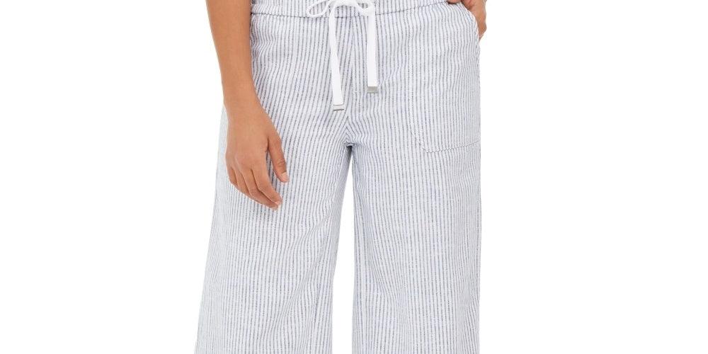 Calça cropped listrada de linho feminina Style &amp; Co, azul marinho, tamanho pequeno