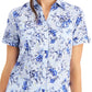 Camisa feminina Karen Scott Petite Tuscan Garden de algodão azul, tamanho pequeno