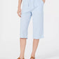 Calça Capri Karen Scott Feminina de Algodão Seersucker Azul Tamanho P
