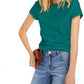 Blusa feminina de gola redonda de algodão slim fit da INC International Concepts, verde, tamanho médio