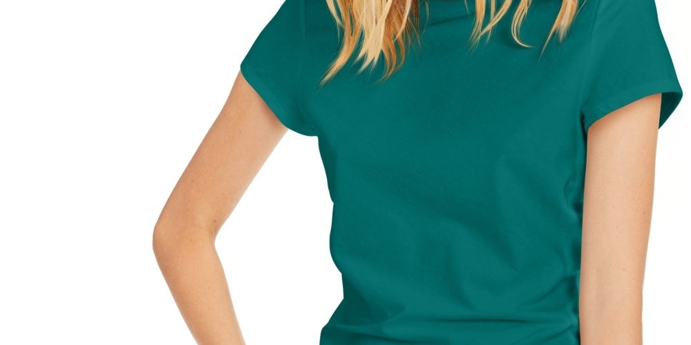 Blusa feminina de gola redonda de algodão slim fit da INC International Concepts, verde, tamanho médio