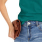 Blusa feminina de gola redonda de algodão slim fit da INC International Concepts, verde, tamanho médio