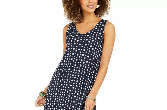 Vestido estampado feminino Style &amp; Co com costas cruzadas, azul marinho, tamanho pequeno