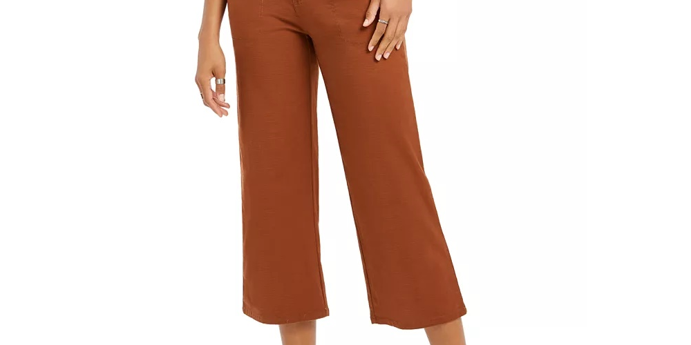Calça cropped feminina estilo &amp; co, perna larga, marrom, tamanho 12