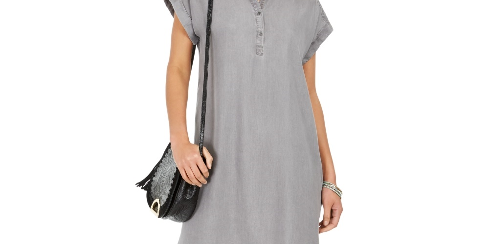 Vestido de camisa feminino estilo &amp; co, de cambraia, alto e baixo, cinza, tamanho extragrande