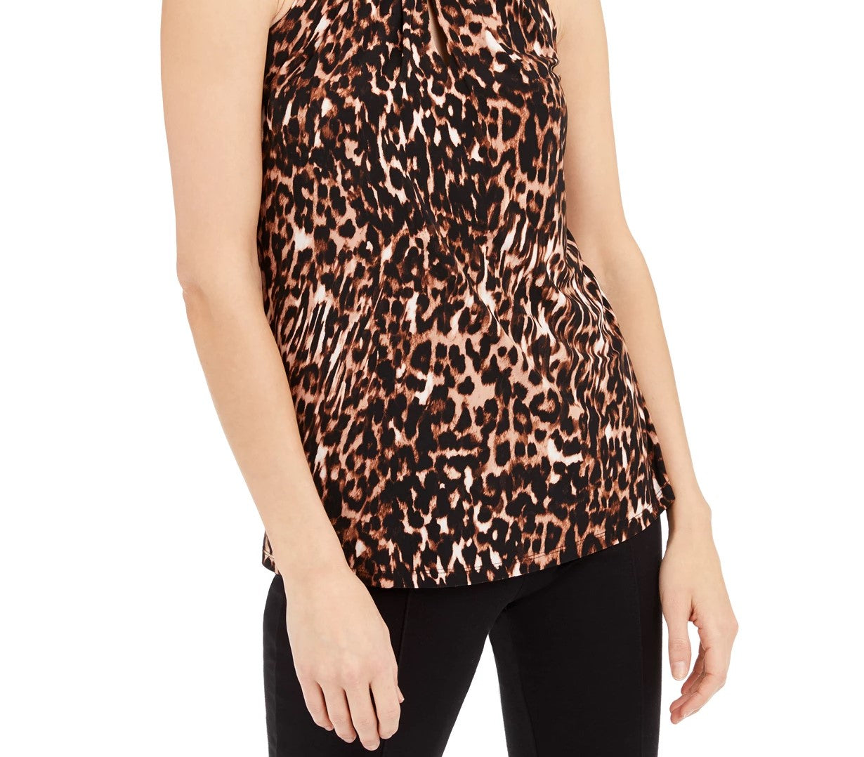 Blusa feminina pequena com estampa de gato e decote redondo, preta, tamanho médio, da INC International Concepts