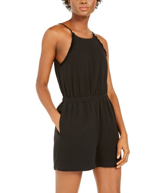 INC International Concepts Women's Cotton Halter-Neck Romper Black Size Medium
