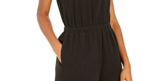 Macacão feminino de algodão com decote halter da INC International Concepts, preto, tamanho médio
