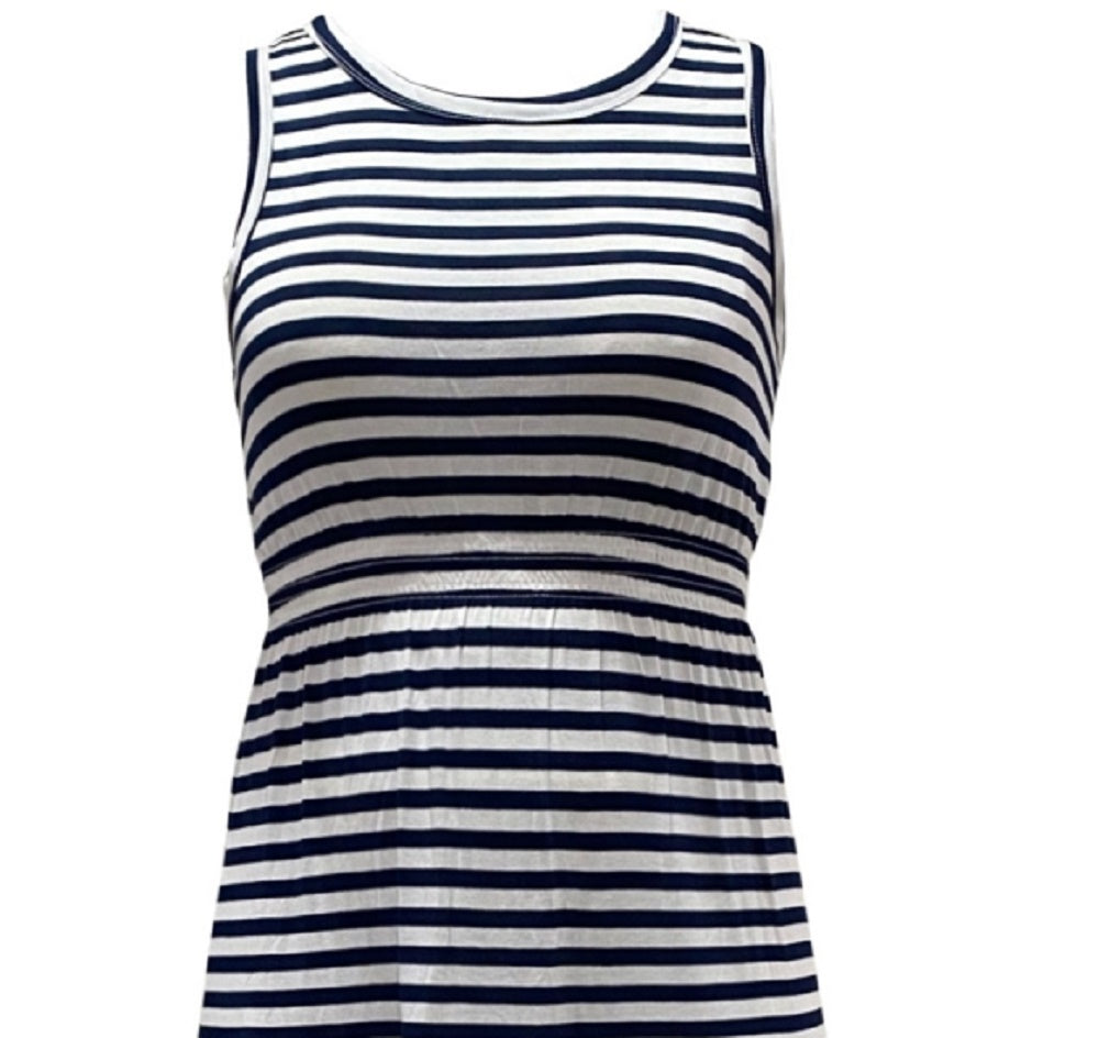 Vestido longo listrado sem mangas feminino Style &amp; Co, azul marinho, tamanho médio