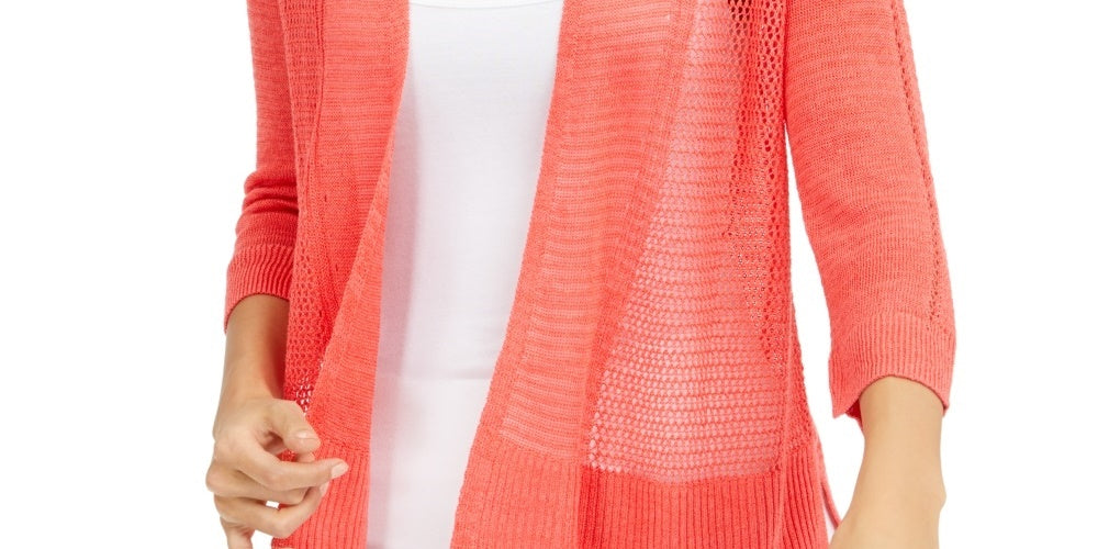 Cardigan Alfani Feminino de Linho Misto com Abertura Frontal e Ponto Misto, Vermelho, Tamanho XXG
