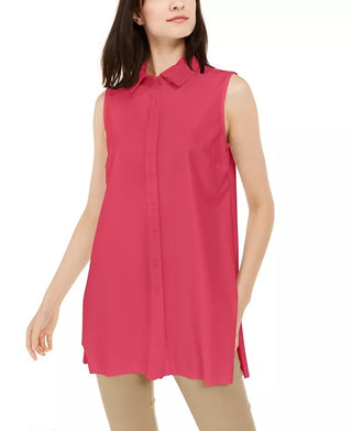 Túnica feminina Alfani Petite de malha com manga comprida e gola rosa escuro, tamanho médio